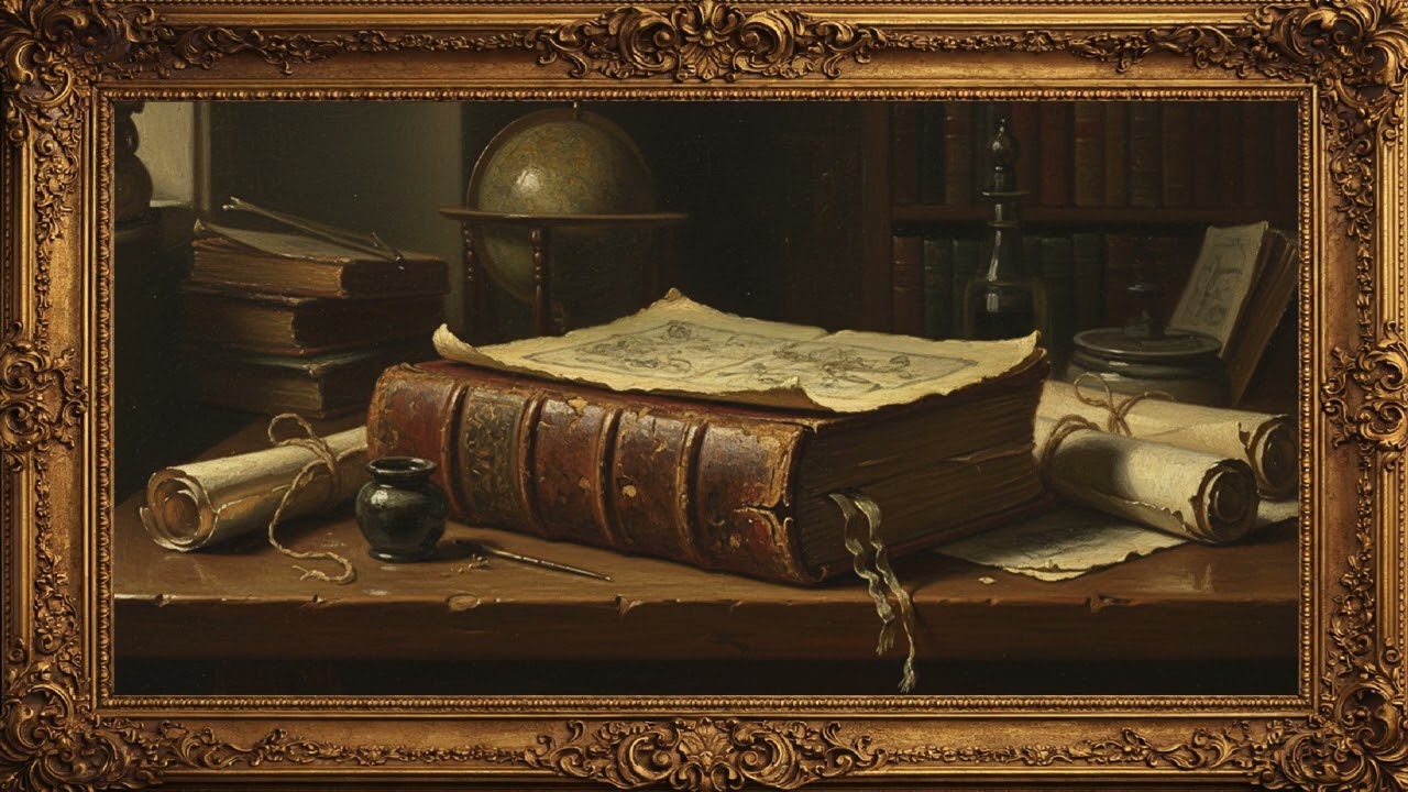 Old Book on the Table | Framed Oil Painting Vintage Art 4K (1 Hour Relaxing Background)