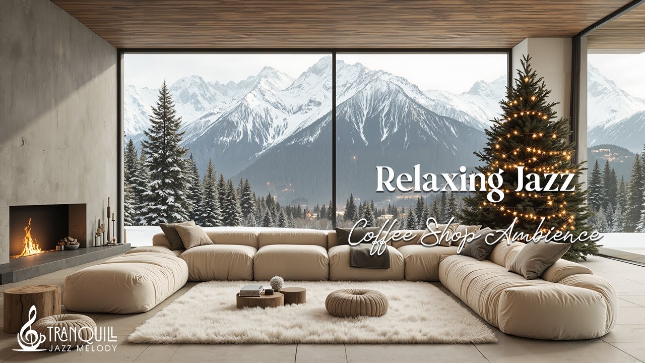 Relaxing Winter Mountain View Jazz | December Jazz  With Warm Fireplace For Focus On Work & Study