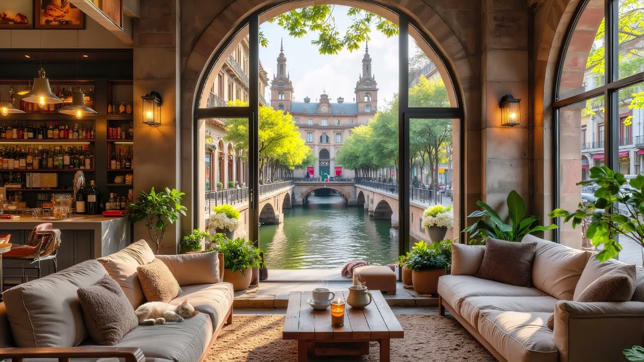 Paris Cafe by Lake / Spring Café Ambience with Relaxing Jazz Piano for Work, Study