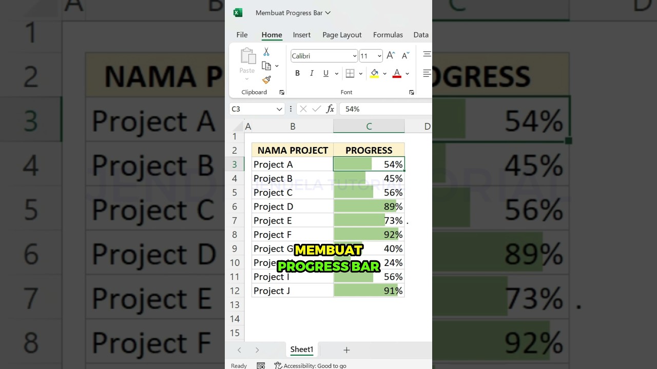 PROGRESS BAR DI EXCEL‼️ #belajarexcel #exceltips #excelhacks #exceltutorial #excel #microsoft