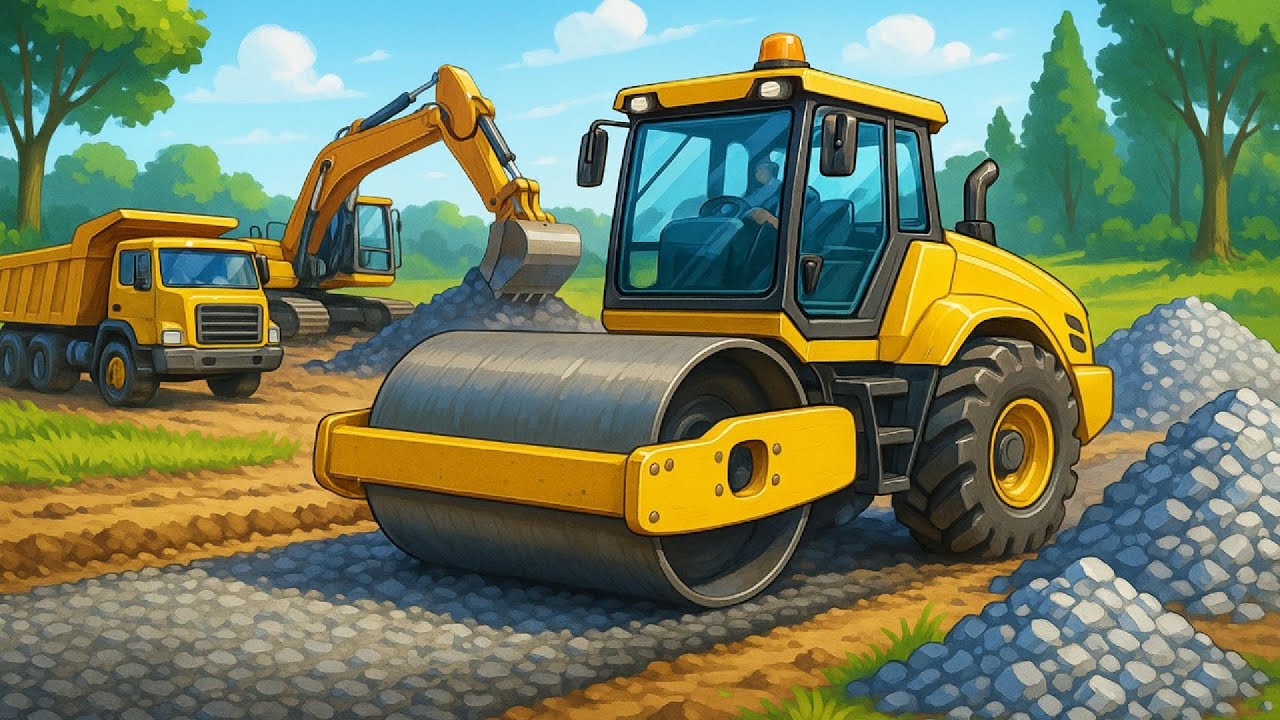 Building the New Road 🚧 – Road Roller, Excavator & Dump Truck at Work | Construction Vehicles Story