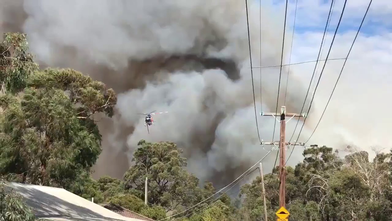 Helicopter Flies Over Mount Clear Bushfire