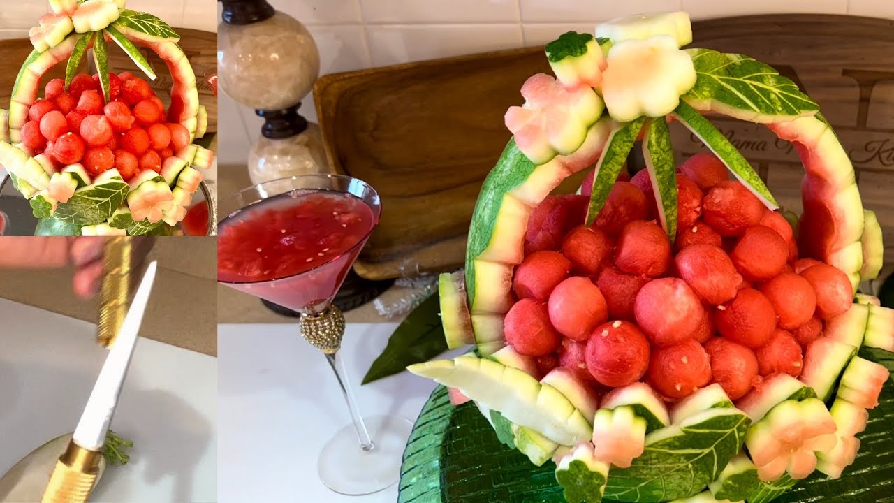 WATERMELON BASKET (Award Winning) DIY STEP BY STEP TUTORIAL - Melon Balls #watermelon #fruitcarving