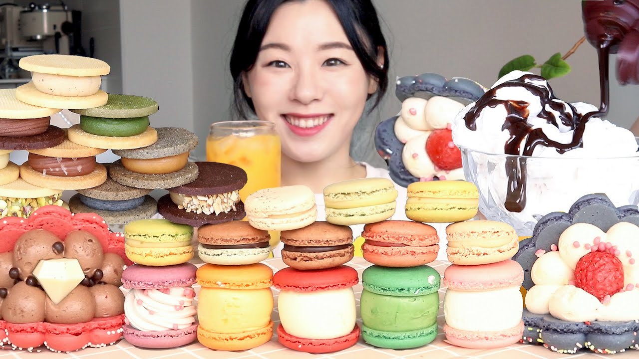 SUB) ASMR Макарон & Песочное печенье Мукбанг 🍬 Шоколад Зеленый чай Ваниль Десерты Ест звук