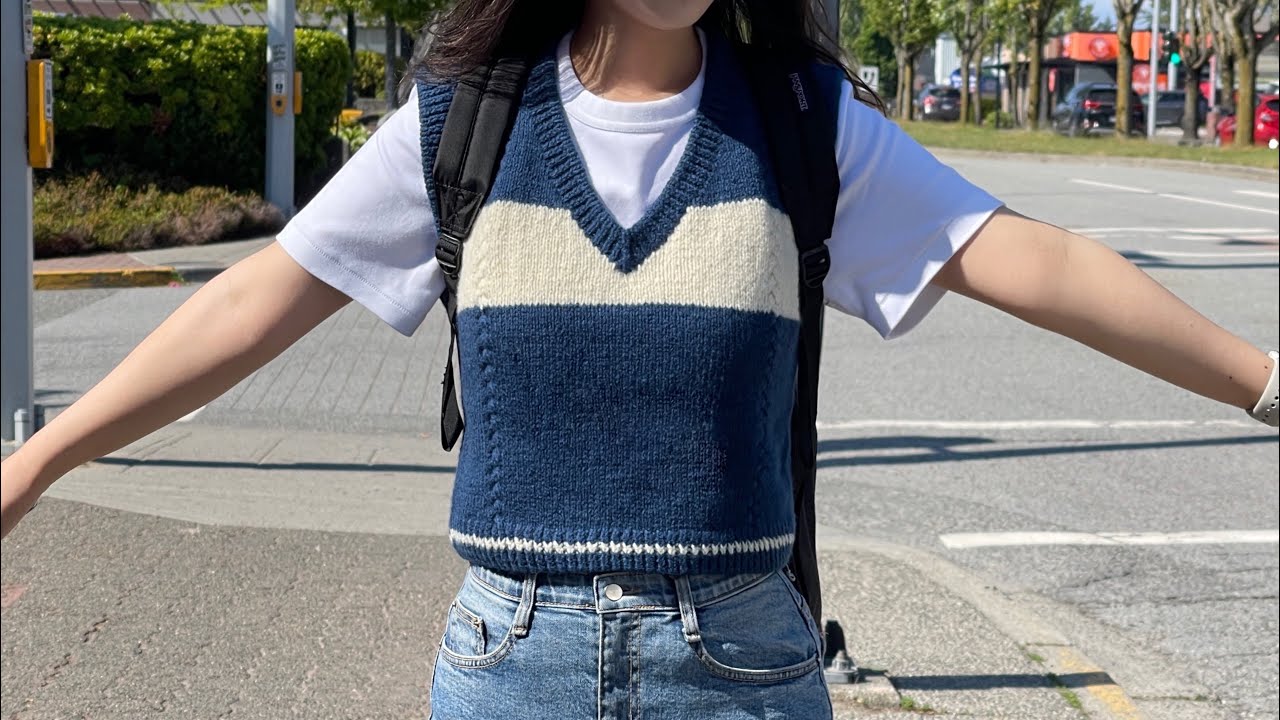 👍브이넥 세미 크롭 조끼 6탄👍 / V넥 코 잡는방법, 중심 코 세우는 방법 알려드려요🫢 / 같이떠요♥ / 바텀업으로 니트 조끼 뜨기