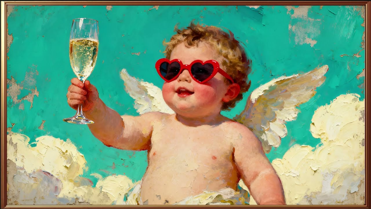 Vintage Valentine Frame TV Art, Funny Cupid Angel | Romantic 4K Screensaver with Music