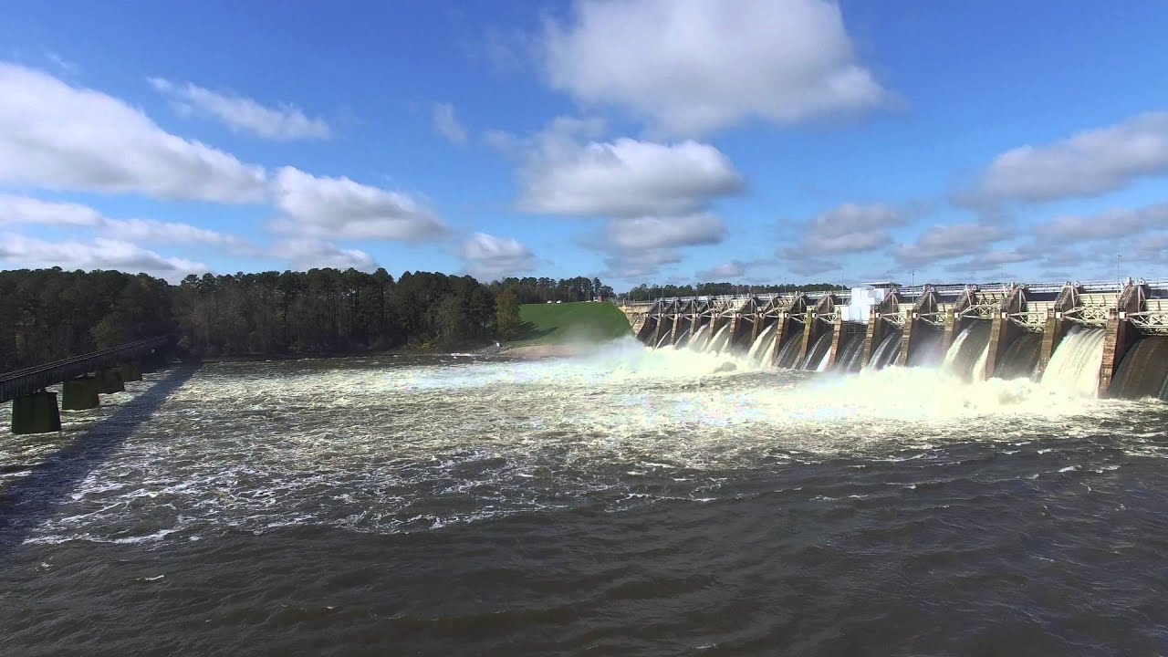 Lake Tillery, Pee Dee River aerial footage, Norwood NC 4K