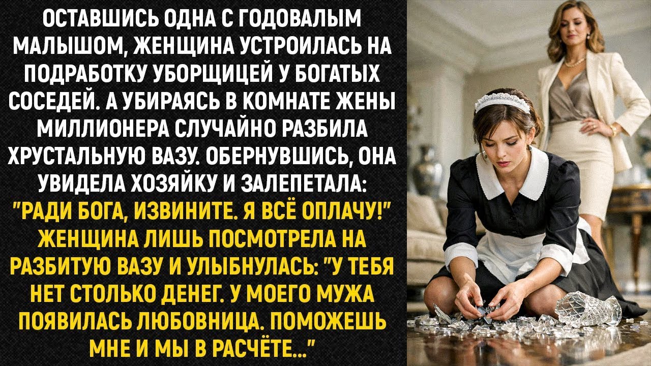 Оставшись одна с годовалым малышом, женщина устроилась на подработку уборщицей у богатых соседей...