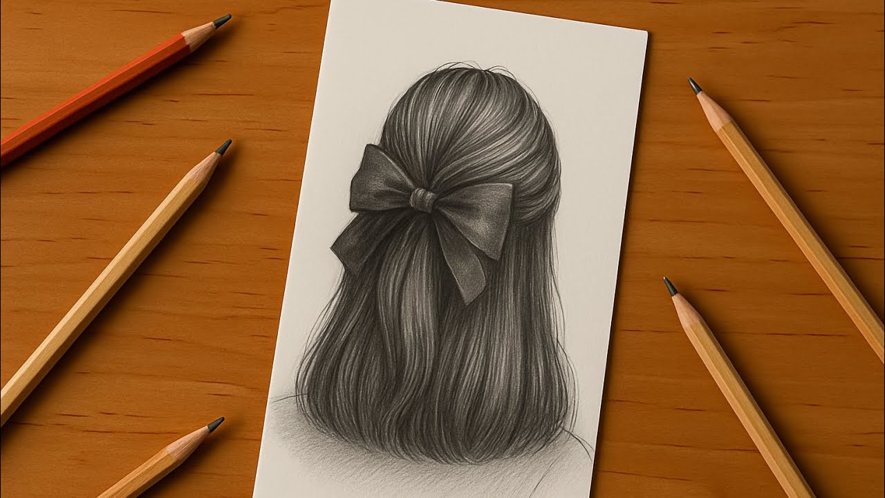How to Draw Girl Hair from Back with Ribbon | Realistic Pencil Drawing
