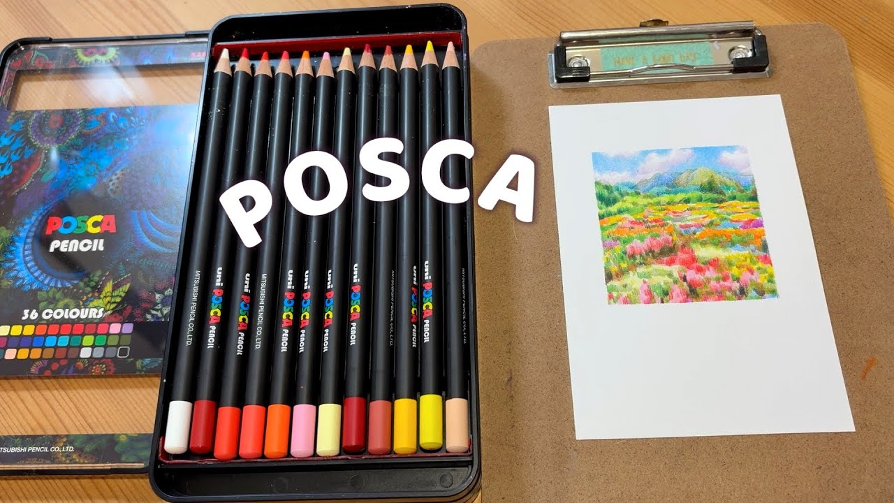 Trying out uni Posca 36 Colour Pencils Swatching and Drawing