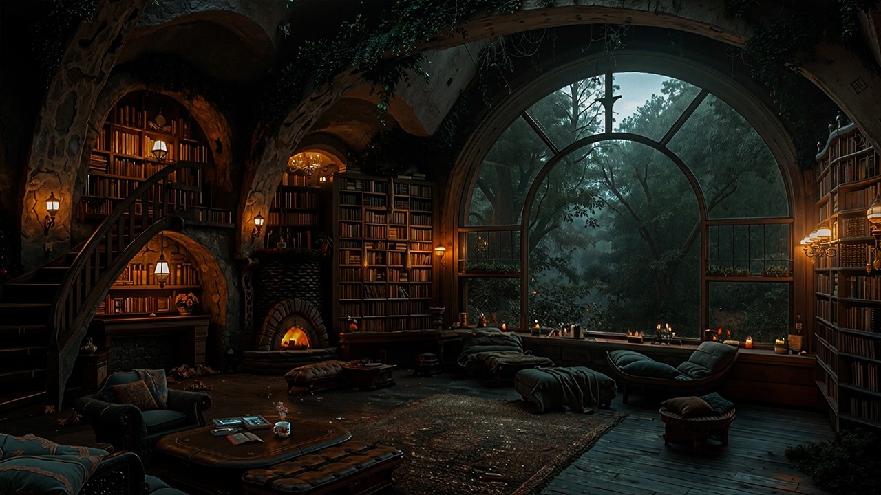 Reading in a Secret Library While the World Sleeps | Piano & Rain | Dark Academia for Deep Work