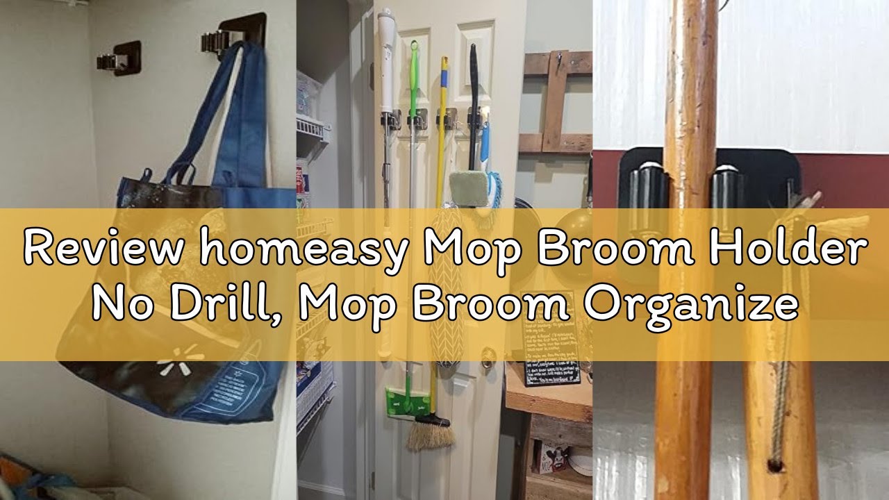 Review homeasy Mop Broom Holder No Drill, Mop Broom Organizer Wall Mounted Heavy Duty with Hooks Han