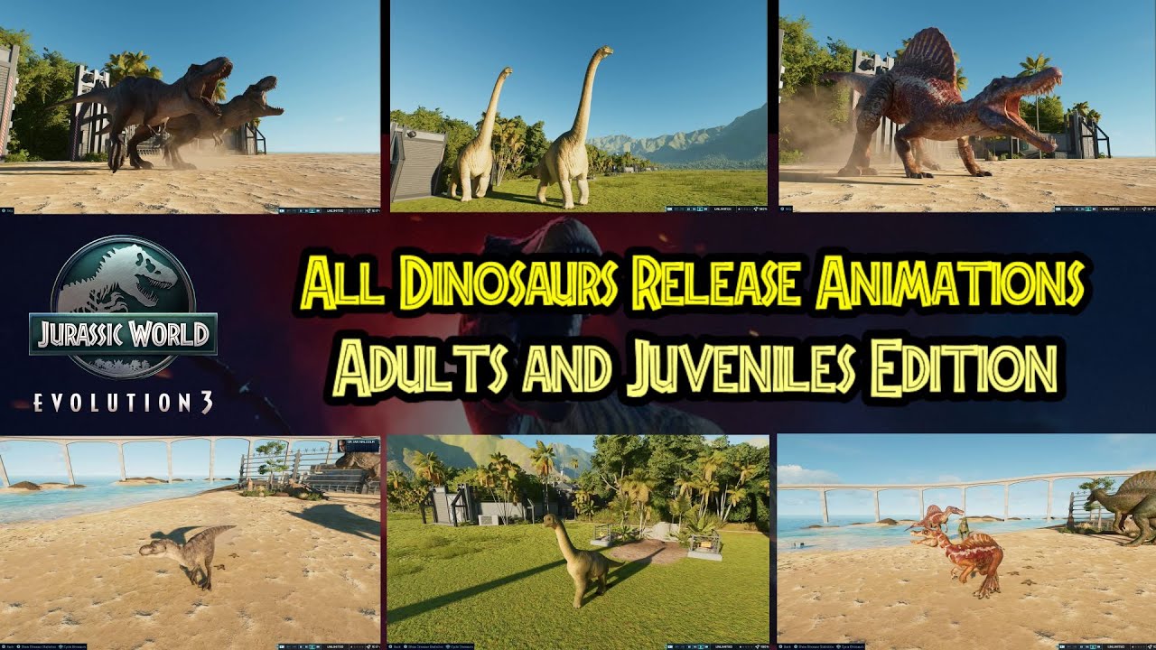 All Dinosaur Release Animations - Adults and Juveniles Edition (Full Showcase) - JWE3