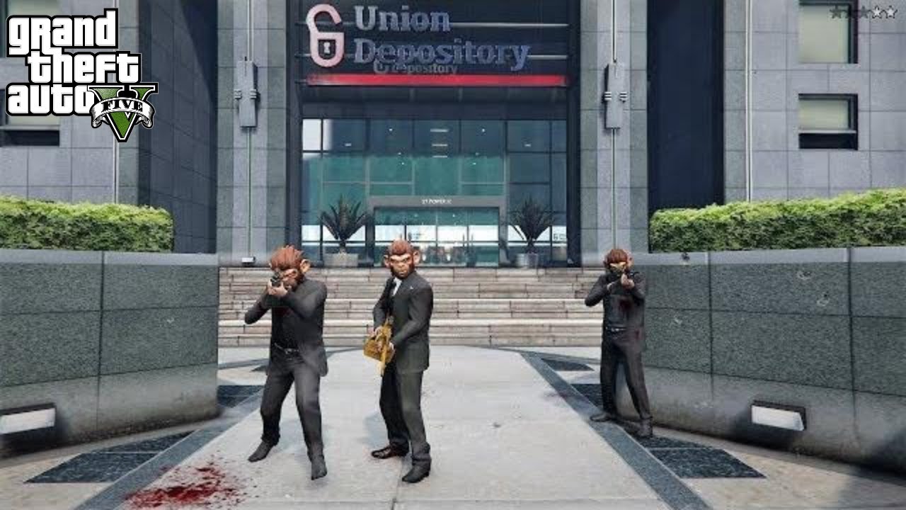 GTA 5 - Franklin, Michael and Trevor's Mafia Five Star Escape From The UNION DEPOSITORY # 76