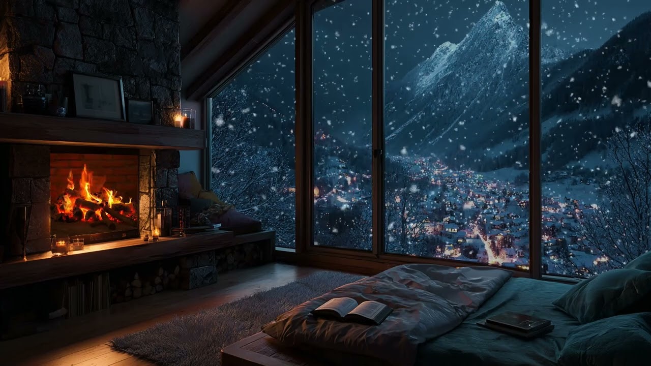Tranquil Snowstorm Nights - 10 Hours Cozy Fireplace and Snow Ambience for Rest and Relaxation🔥