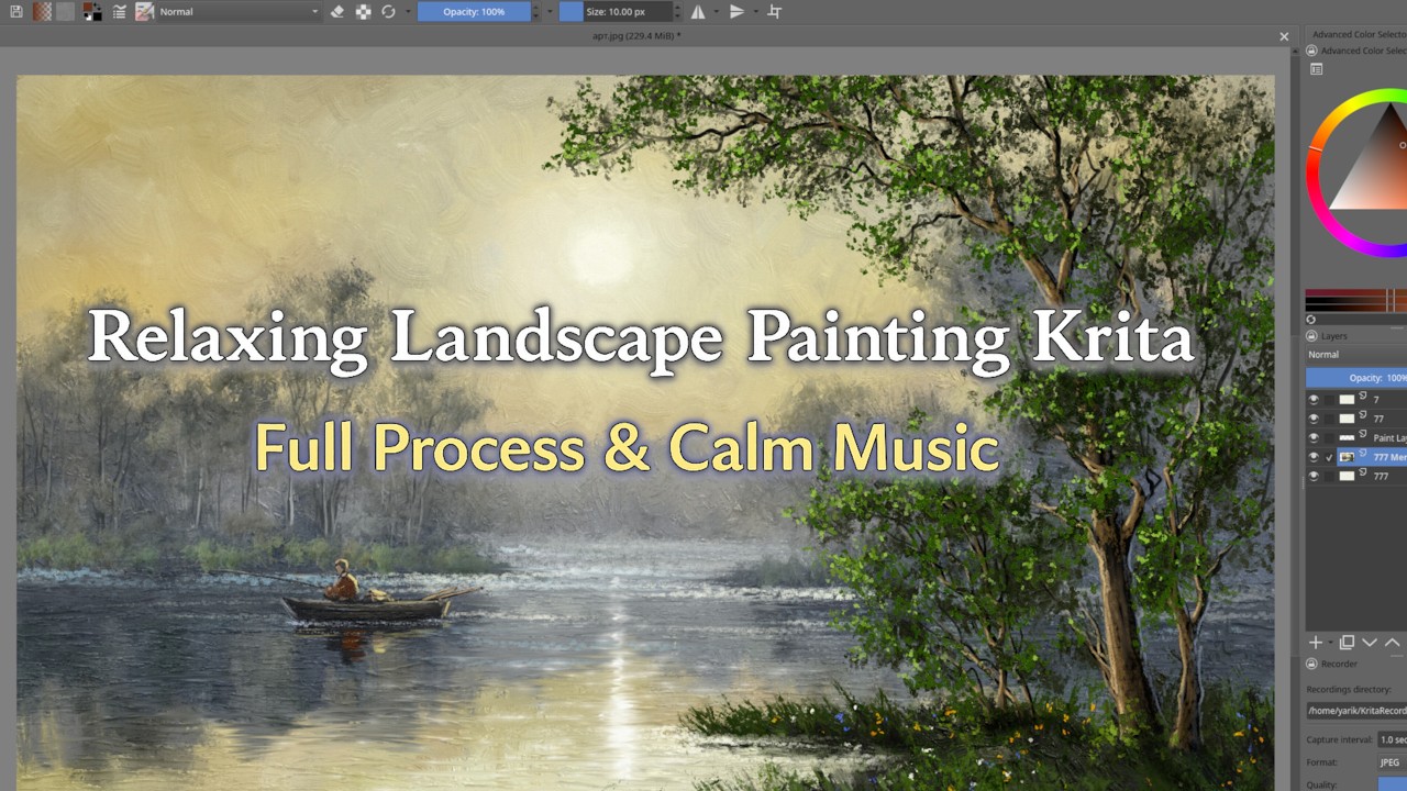 Relaxing Landscape Painting Process in Krita | Full Digital Painting with Calm Music
