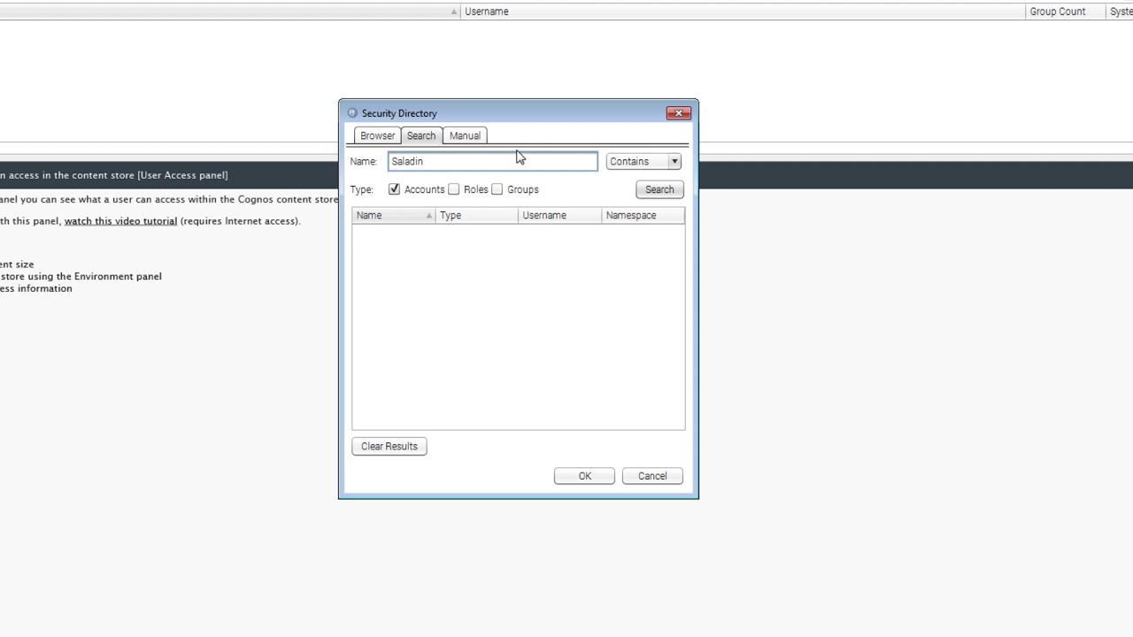 Manage Cognos Security User Access