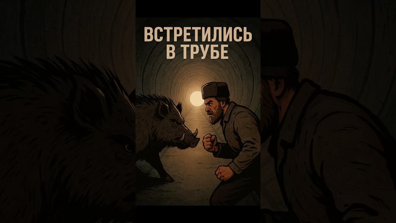 Русский и дикий кабан встретились в трубе
