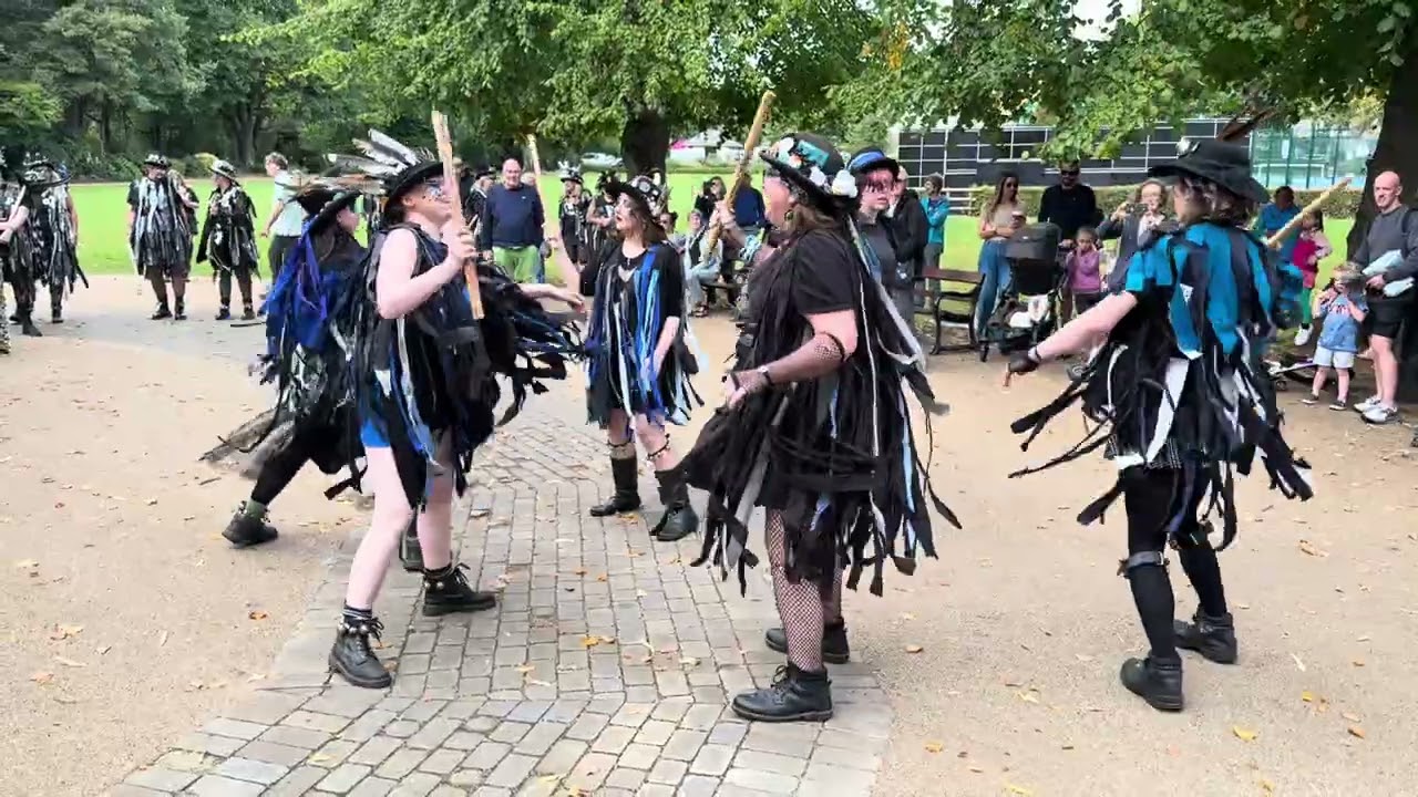 Kittiwake Border Morris dancing Meerkats Cloak in Matlock on 6th September 2025