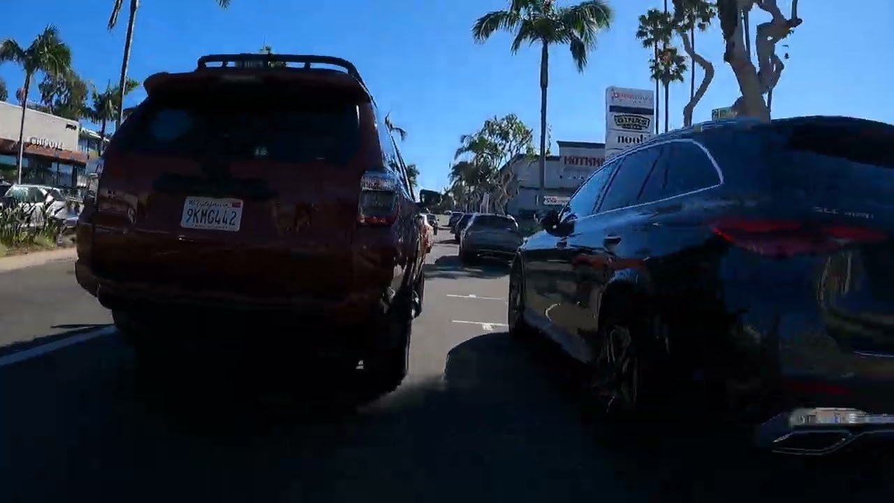Traffic hopping on a bicycle through Corona Del Mar on a weekend to get to my favorite coffee shop