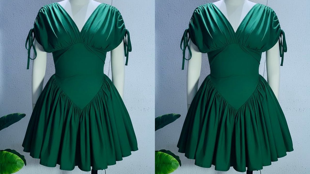 How to make trending full gathered gown with ruched sleeve.
