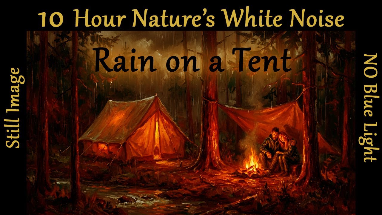Rain on a tent 10 HOURS Deep Sleep 🌙 Gentle Rain on Tent | NO ADS | Amber Screen White Noise ASMR