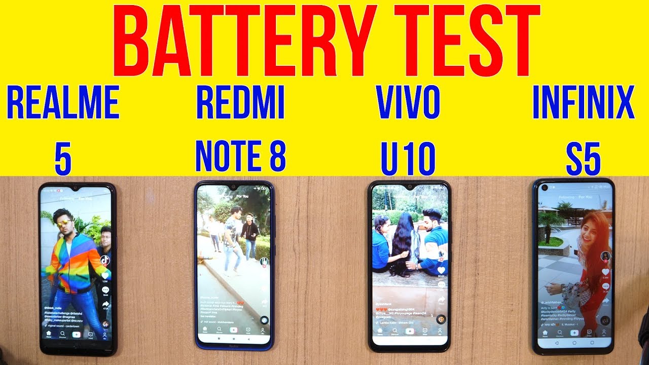 Redmi Note 8 vs Vivo U10, Realme 5, Infinix S5: Battery Drain Comparison | Battery Charging [Hindi]
