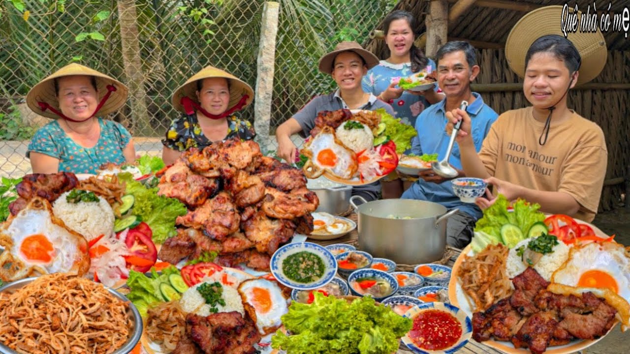 Cơm Thịt Nướng Sườn Bì Trứng | Quán Ăn Gia Đình Miệt Vườn ||Grilled pork ribs rice