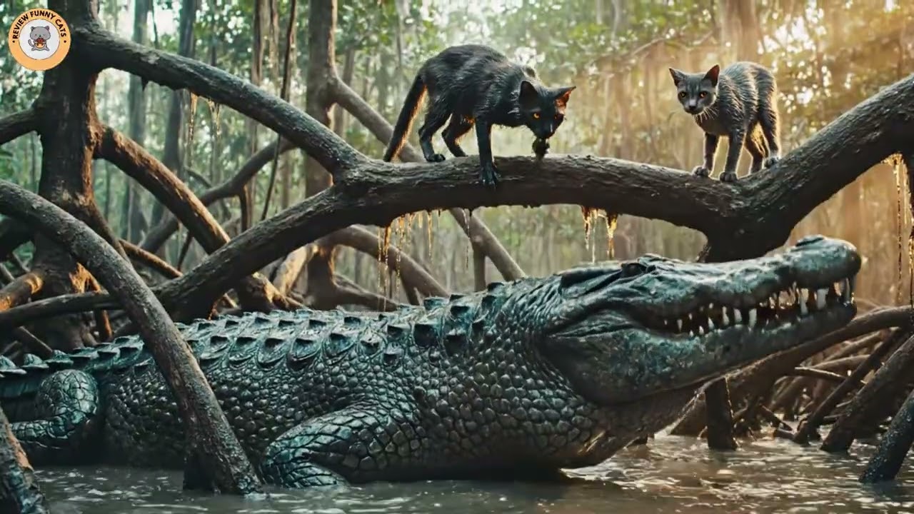 Cats fight crocodiles