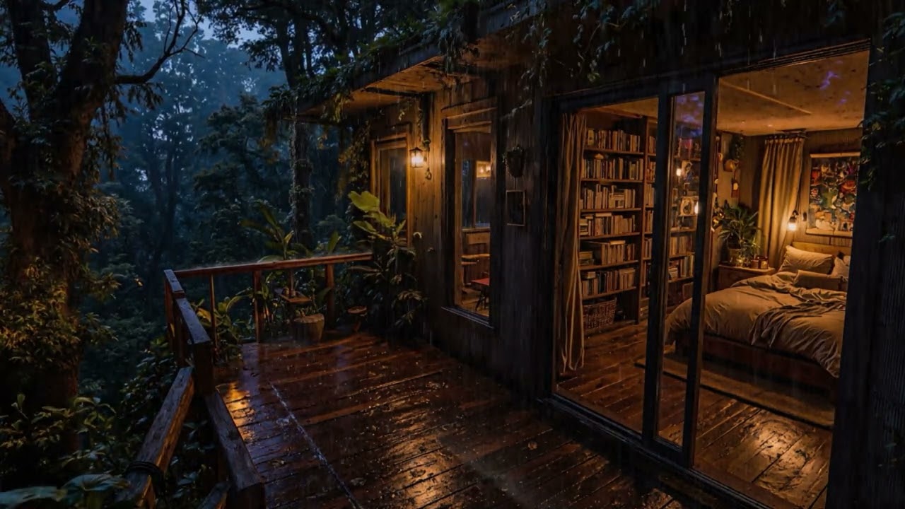 Gentle Rain Drifting Through the Woods by a Warm Cabin 🌧️ | Peaceful Rest Ambience