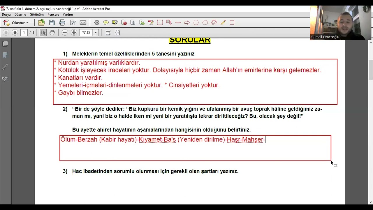 7. SINIF DİN KÜLTÜRÜ: 1. DÖNEM 2. AÇIK UÇLU SINAV ÇÖZÜMÜ-1