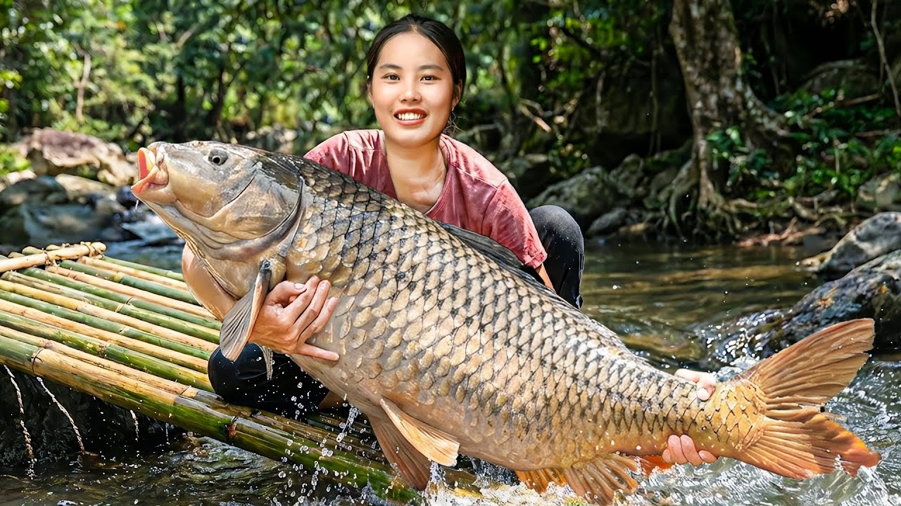 Setting Fish Traps on the River and Waiting Overnight – Catching Big Fish to Sell at the Market