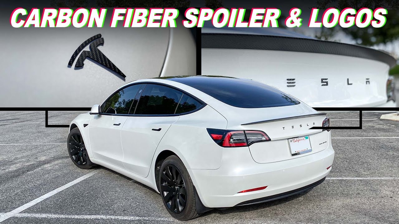 Tesla Model 3 Real Carbon Fiber Spoiler & logos Installation