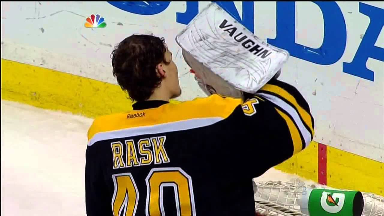 Tuukka Rask punches Joffrey Lupul in the net May 13 2013 Toronto Maple Leafs vs Boston Bruins NHL