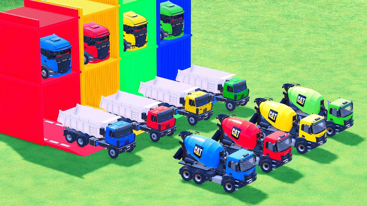 Garage with Colors - ALL MIXER TRUCK WITH DOUBLE FLATBED TRAILER TRUCK, VOLVO, INTERNATIONAL, TATRA