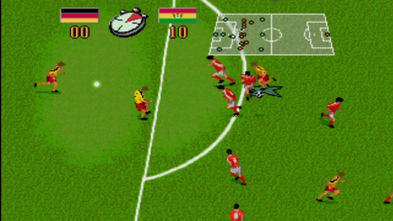 A goal in Champions World Class Soccer for the Sega Megadrive / Genesis