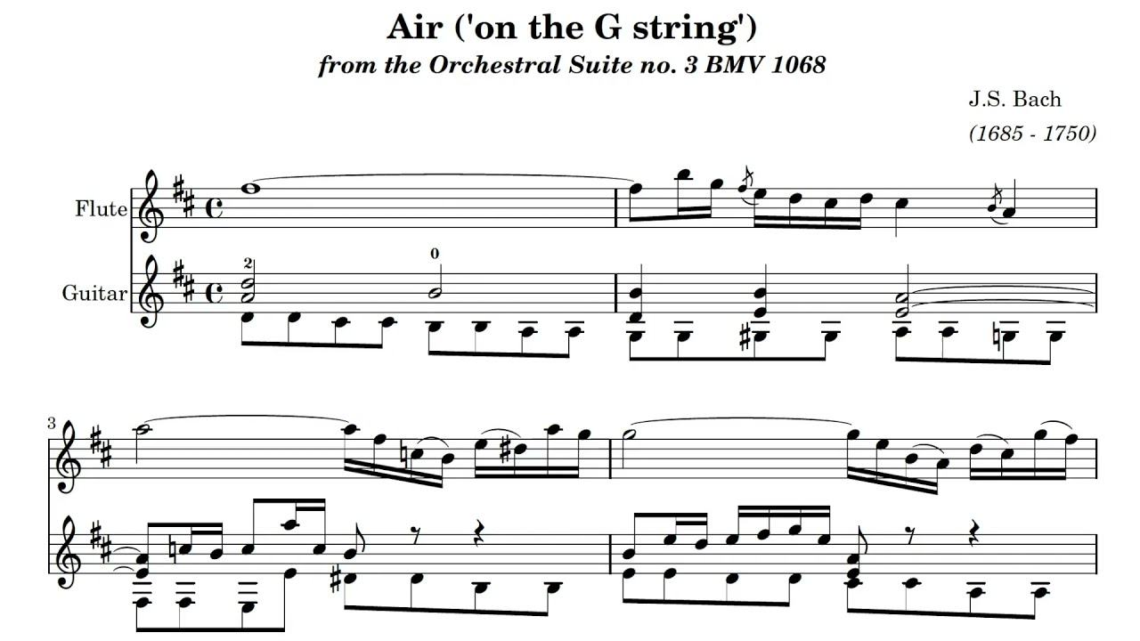 Air on the G String, BWV 1068 (J.S. Bach)  - Duet for Flute & Guitar - Backing Track