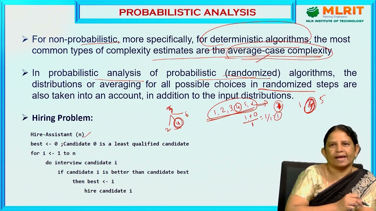 LEC08 | Design and Analysis of Algorithm | Probabilistic Analysis by Dr. K. Pushpa Rani