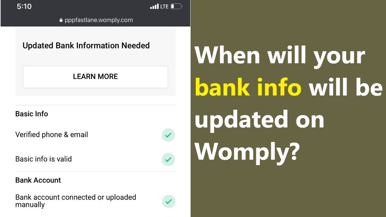 Updated bank information needed Womply PPP status - when your bank info will change?