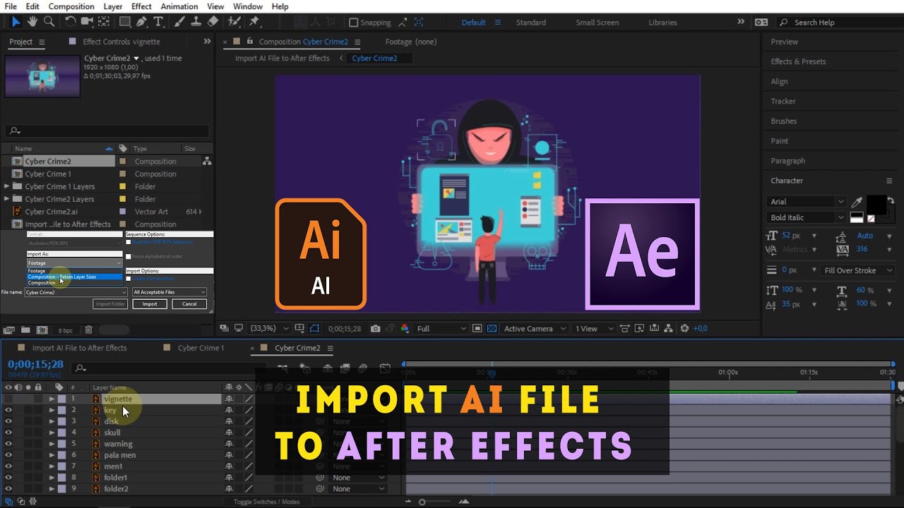 Как импортировать файл Adobe Illustrator в проект After Effects