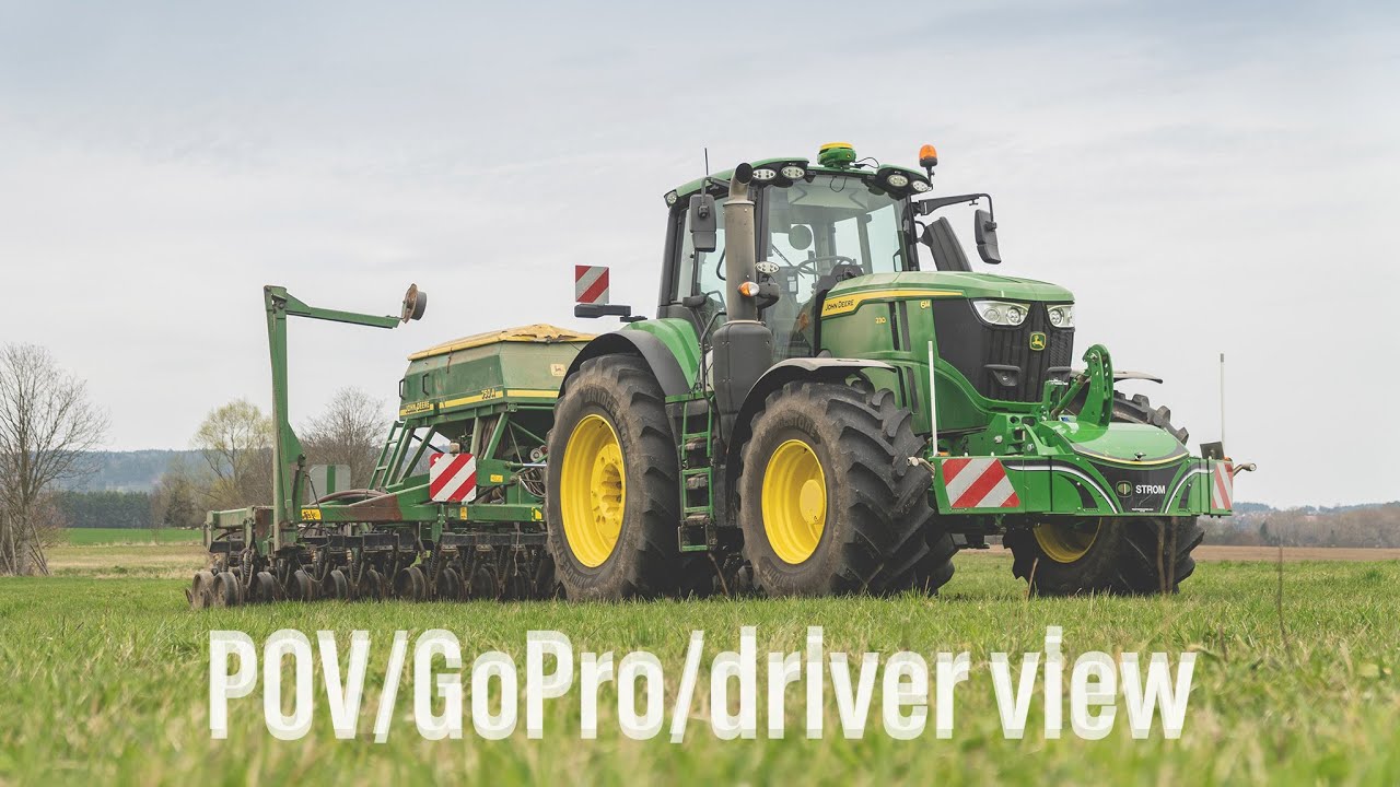 POV/GoPro driver/view - John Deere 6M 230 + 750A - první nasazení sečky při přísevu louky