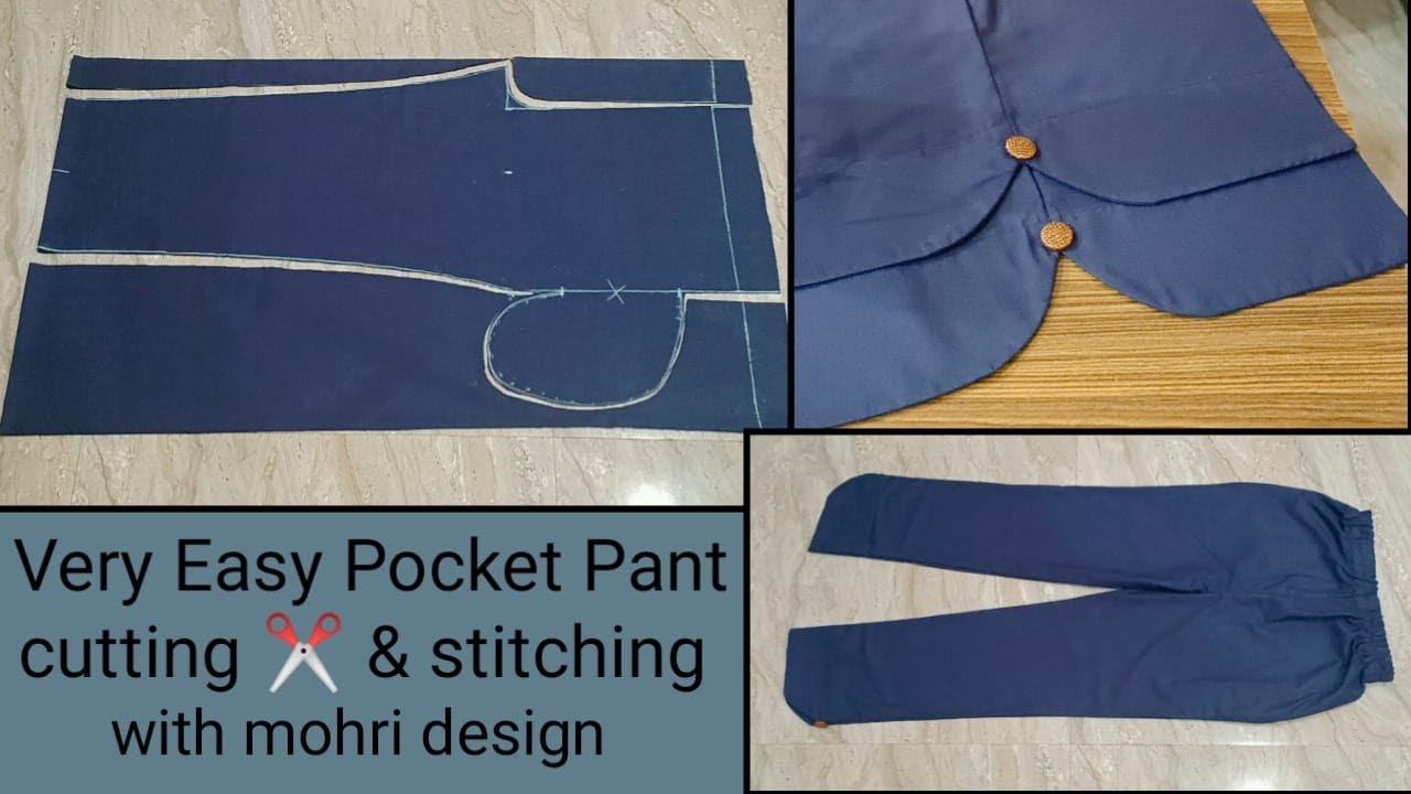 Very easy pocket pant/trouser with mohri design cutting & stitching/How to make pant with pocket