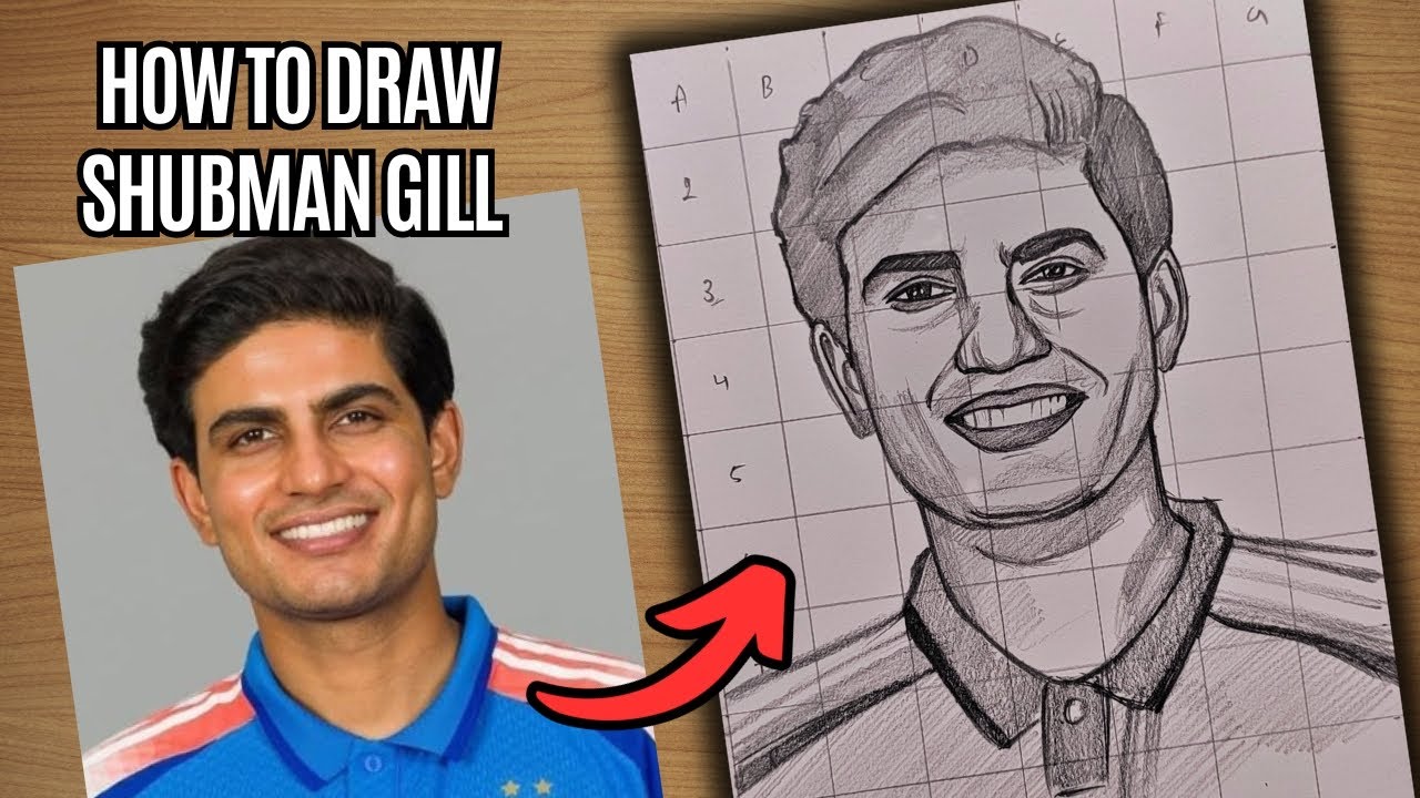 Shubman Gill Drawing easy | How to draw Shubman Gill Drawing step by step for beginners #shubmangill