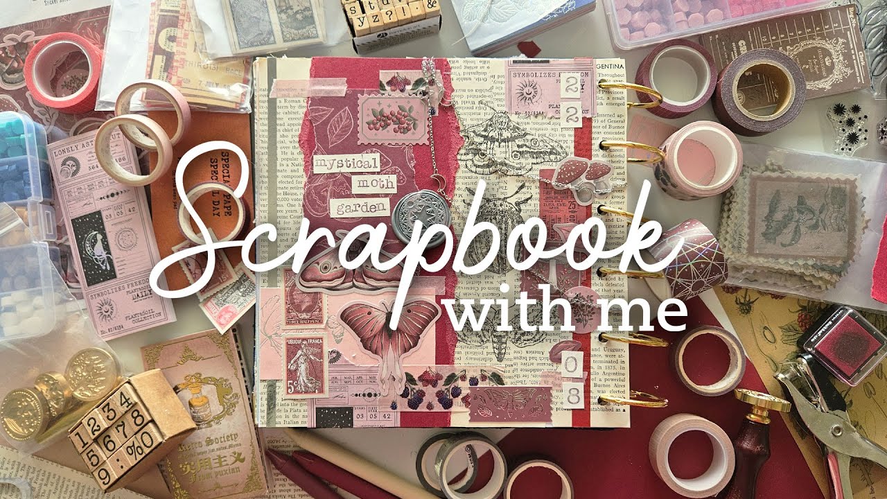 ASMR Scrapbook With Me | Red Moth Garden Theme | Relaxing Stationery Sounds | No Talking