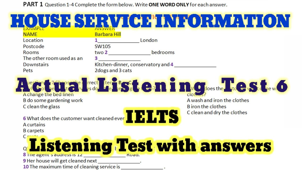 HOUSE SERVICE INFORMATION | ACTUAL LISTENING TEST 6 WITH ANSWERS | BEST IELTS LISTENING TEST