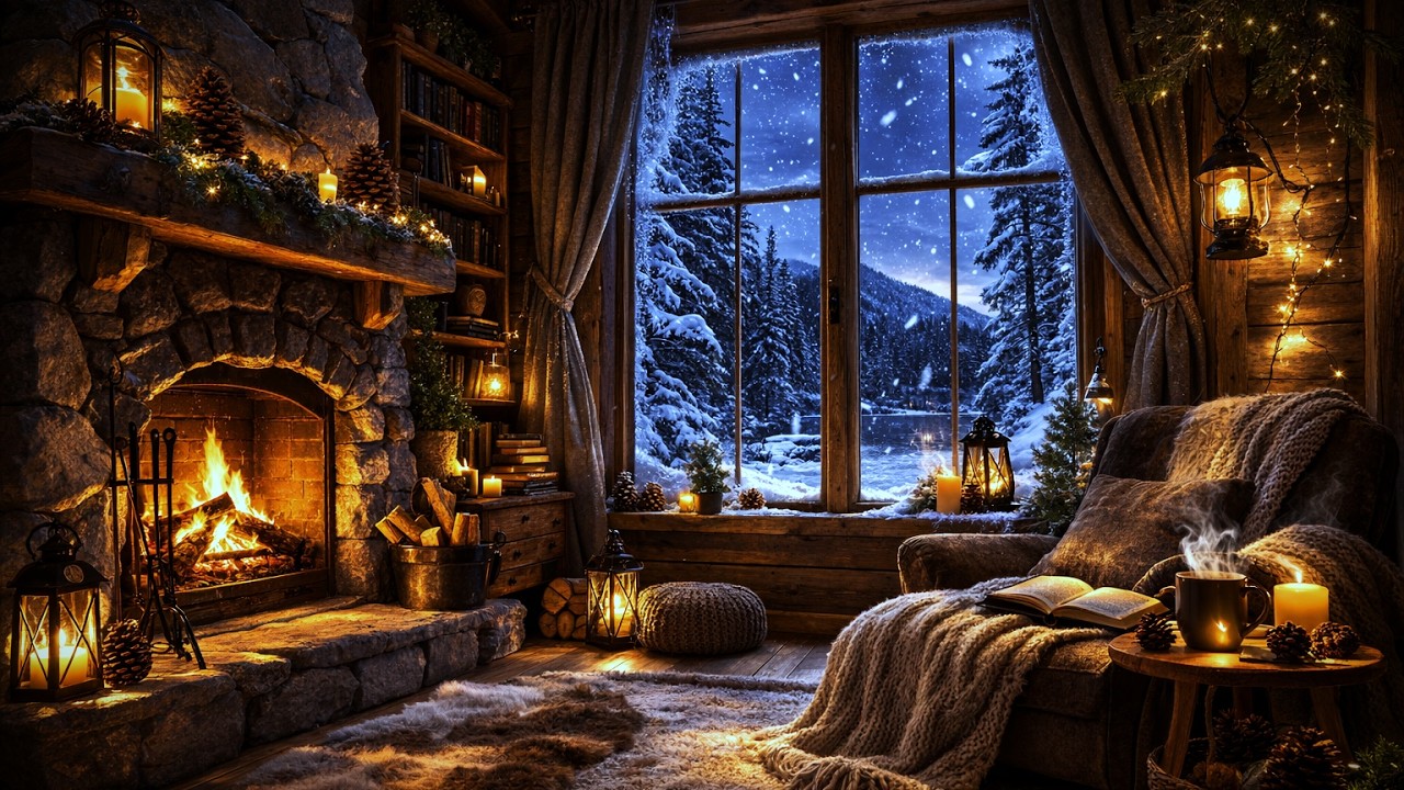 Soothing Piano and Cello ❄️ Cozy Winter Fireplace Ambience for Sleep, Study & Relaxation (4K)