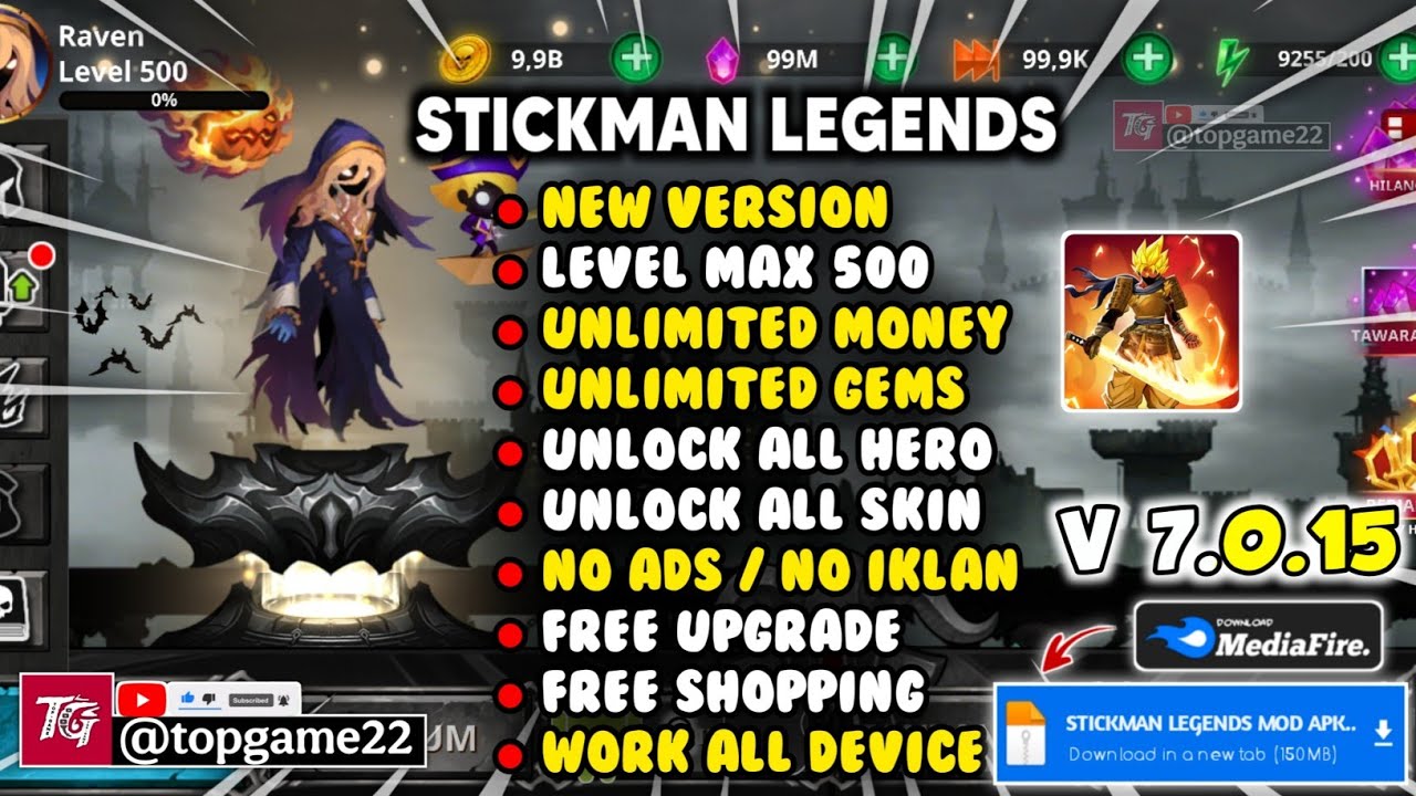 STICKMAN LEGENDS MOD APK VERSI 7.0.15 Terbaru 2026 - Unlimited Money & Unlock All Characters