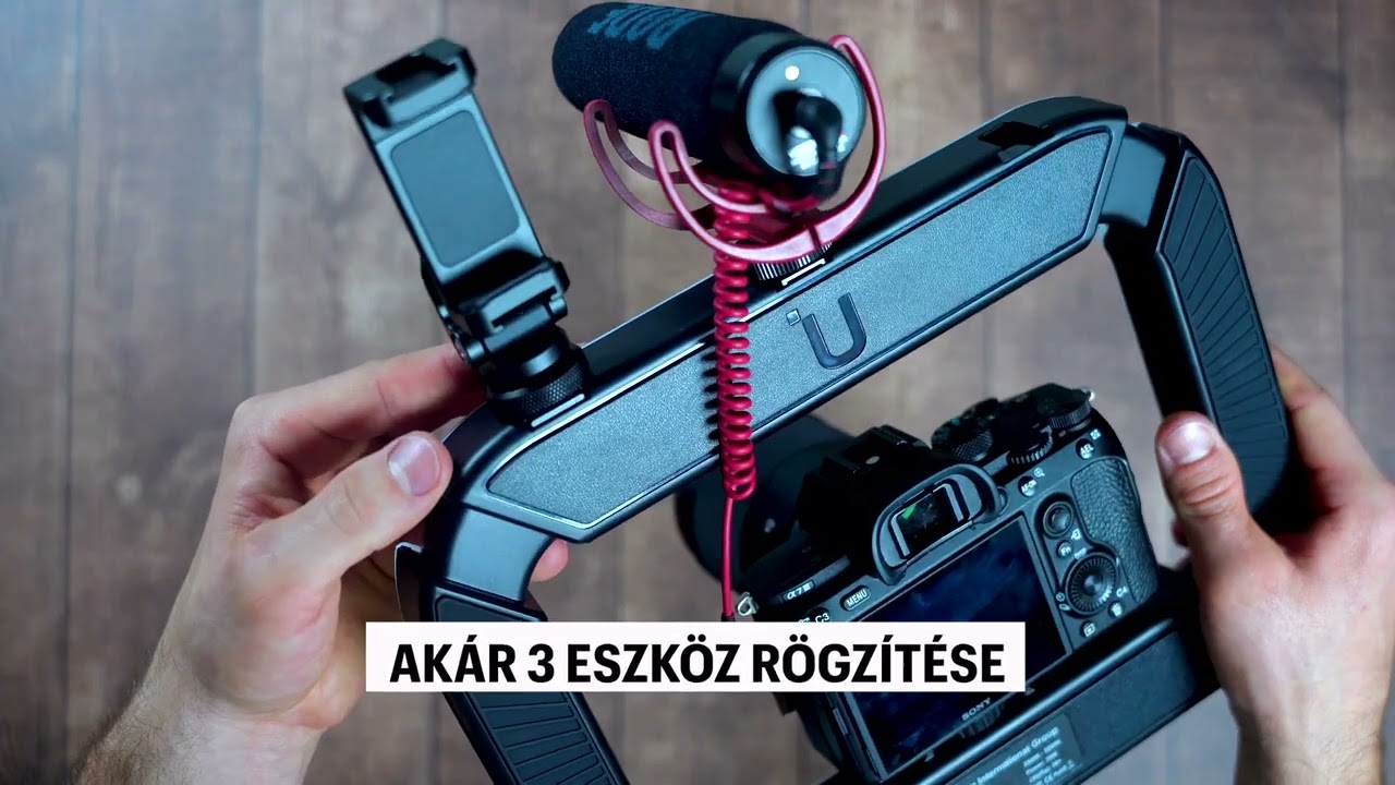 Ulanzi U200 videós rig, LED világítás mobiltelefon tartó, 1/4 csatlakozás, vakupapucs foglalat