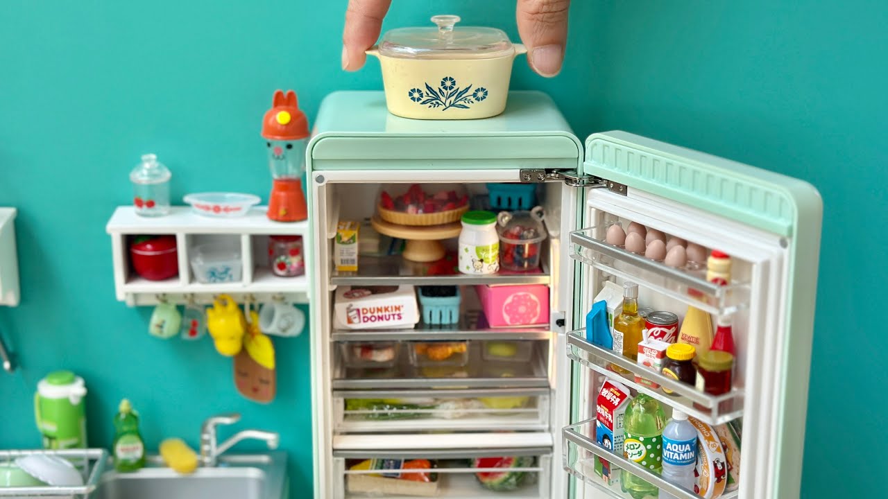 Inside a mini SMEG Fridge: ASMR Clean & Organize with me | Miniature Dollhouse Kitchen