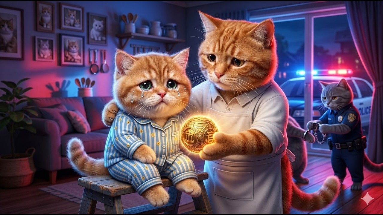 Ginger Kitten Found a Golden Ball 🟡 — Mama Cat and Papa Cat Arrested by Mistake! 🚓😭